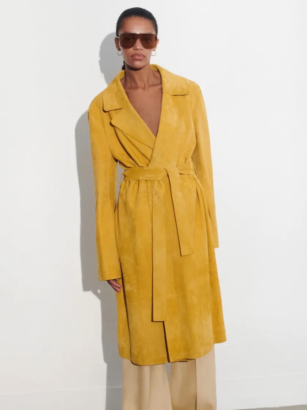 Derek Lam Striking Golden Yellow Outerwear Belted Suede Trench Coat Size L NWOT
